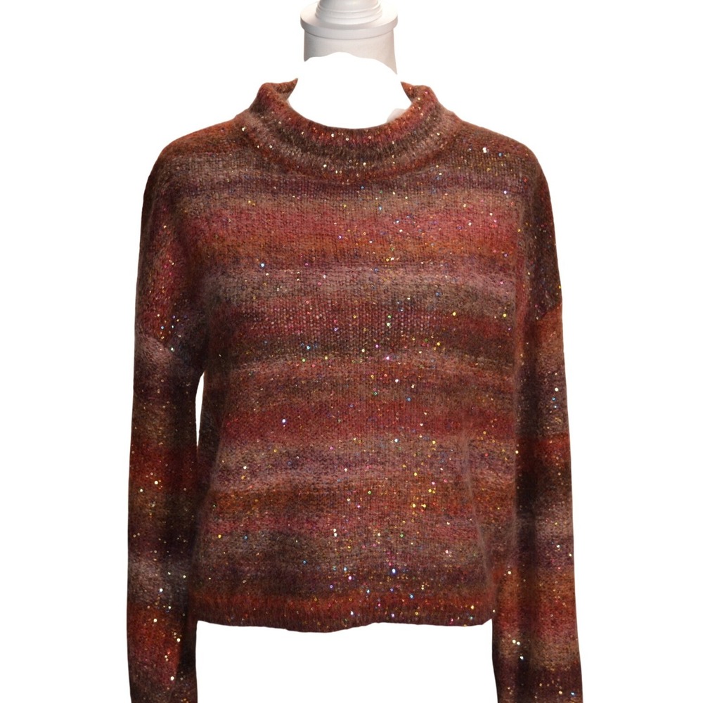 Banana Republic Alpaca Blend‎ Metallic Knit Sweater Brown Long Sleeve Cozy Luxe